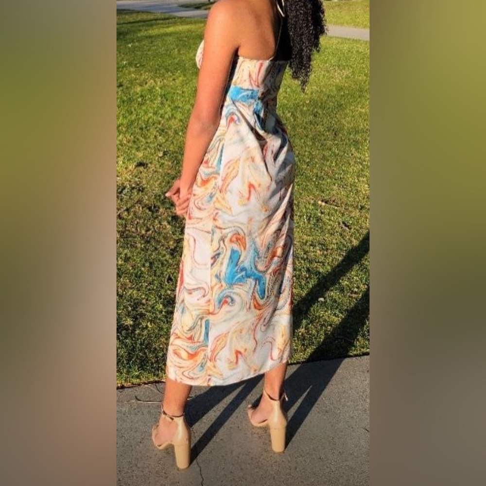 Cider oil painting cross strap slit formal midi dress